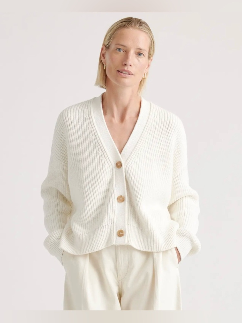 QUINCE Organic Cotton Fisherman Boxy Cropped Cardigan